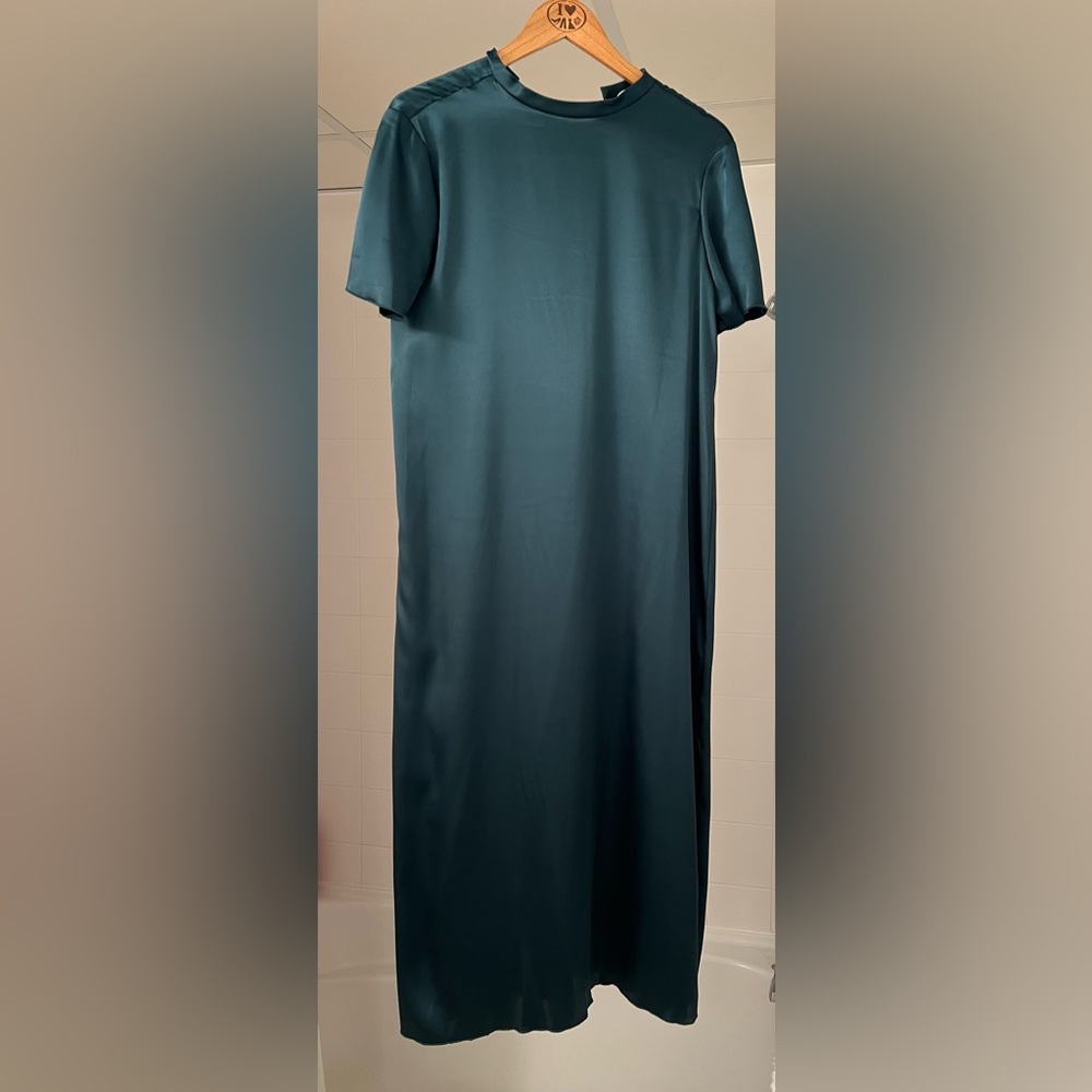 Tash + Sophie Teal Satin Short‑Sleeve Dress – Size S